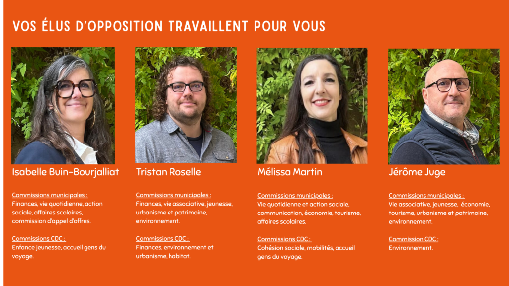 Élus Saint-Macaire pour tous - Isabelle Buin-Bourjalliat - Tristan Roselle - Mélissa Martin - Jérôme Juge